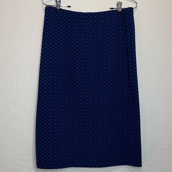 Vintage Blue Geometric Patterned Stretchy Modest Skirt - Picture 1 of 7